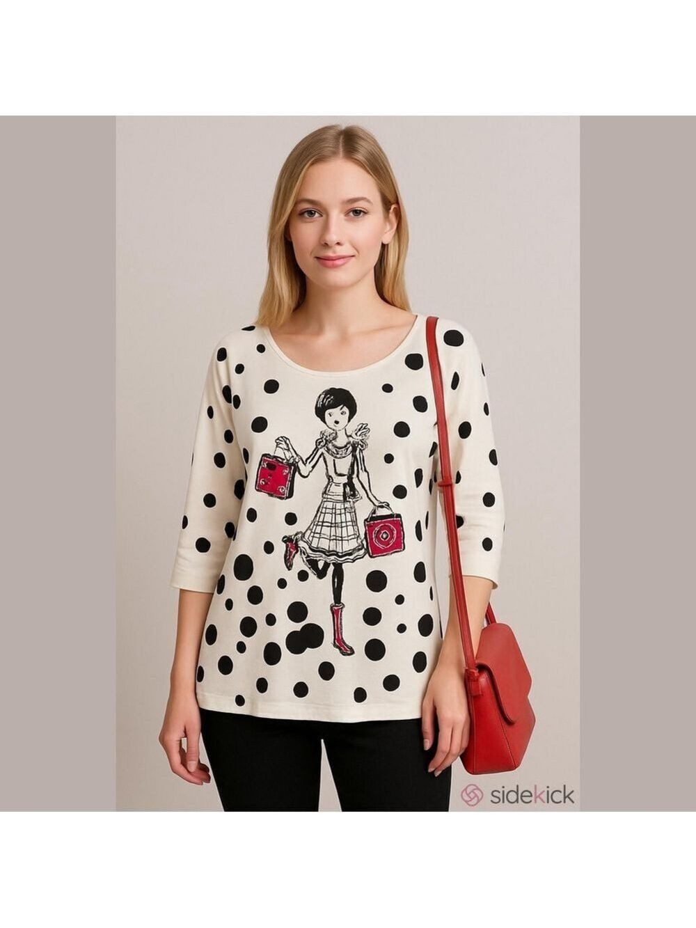 Color Tree Lightweight Polkadot Sweater,Top.Size Small.Beaded Graphic Design.